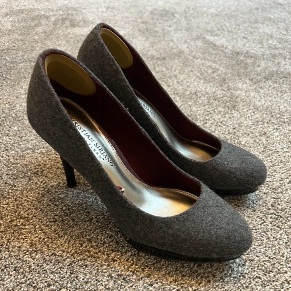 Christian Siriano Kathryn Pumps – Gray Wool/Black Patent – Women’s 7.5 Heels NIB